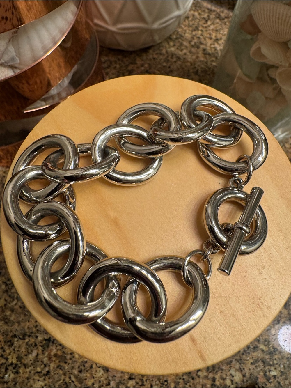 Ralph Lauren Chunky Silver Link Toggle Bracelet